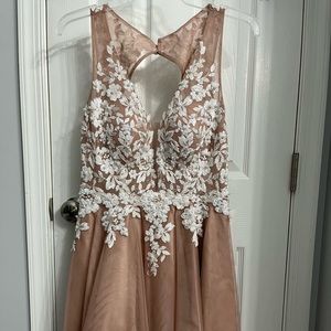 Blush Prom Girl Party Dress with White Embellished Flowers